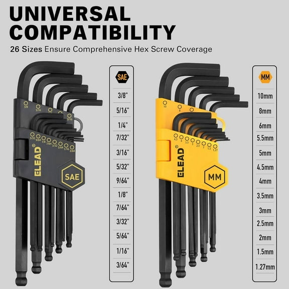 TYHREF-Allen Wrench Hex Key Set: Premium 27pcs Durable Hex Key Set with Grip Handle, Long and Short Arm with Ball End, Metric & SAE Size Allen Key Set, Organized Storage