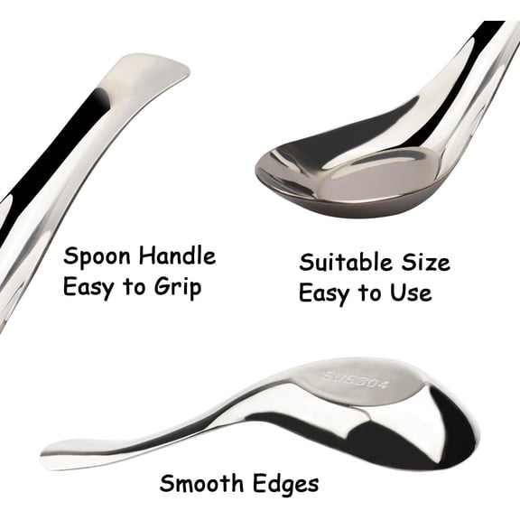 TYHREF-Asian Soup Spoons Stainless Steel Chinese Soup Spoons Set of 6 Soup Spoons Silverware Cucharas Para Comer for Ramen Pho Wonton Dumpling Noodles (sliver)