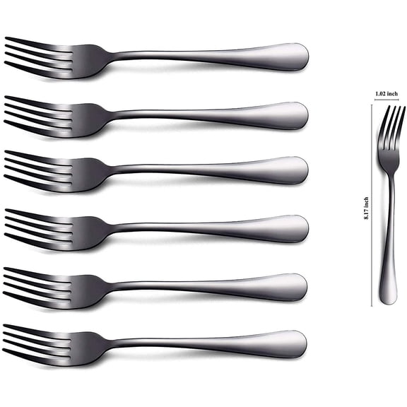 TYHREF-Black Dinner Forks - 6 Piece Set, Stainless Steel 8.17 Inch Forks with Titanium Plating