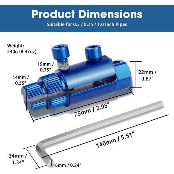 TYHREF-Broken Pipe Extractor Tool, Stripped Screw Extractor Set for Thread Valve Stripped Tap, Adjustable Heavy Duty Steel Bolt Extractor Kit for 0.5-1" Pipe Threading Tool (Blue, with Hex Wrench)