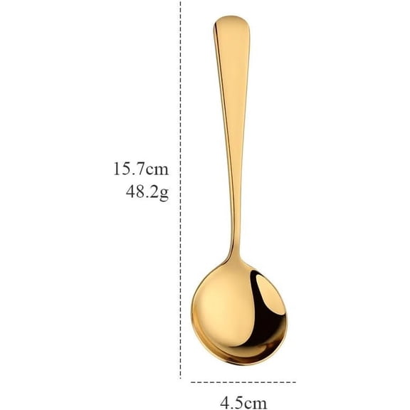 TYHREF-Broth Round Spoon Set, 12-Piece Reusable Stainless Steel Dinner Table Cereal Soup Spoon, Camping Ramen Spoons Gold