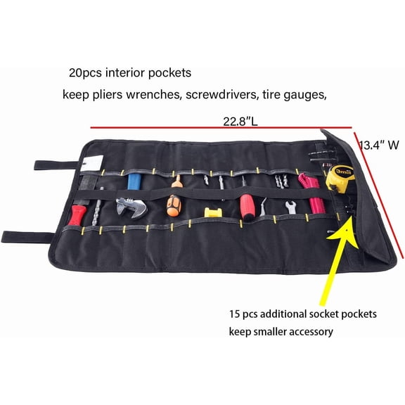 TYHREF-Canvas Tool Roll Up Bag Organizer with Pouches for Wrenches,Screwdrivers,Sockets,Durable Storage Pouch Ideal for Electricians,HVAC Technicians,Plumbers,Carpenters,Mechanics