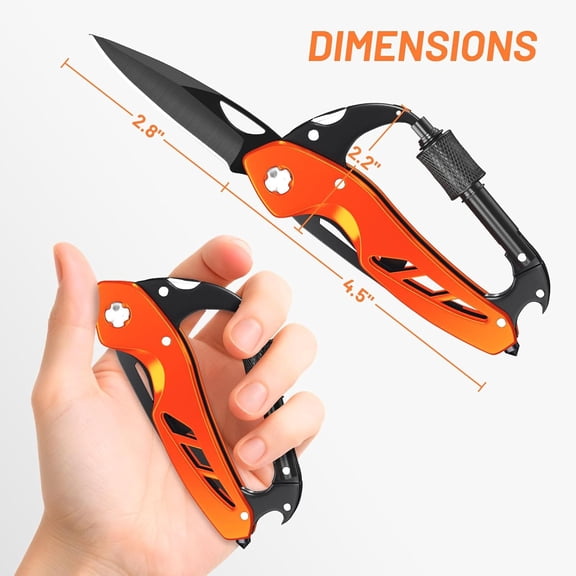 TYHREF-Carabiner Multitool 9-in-1 EDC Pocket Knife, Hexwrench, Saw, Screwdriver, Can Bottle Opener, Breaker, Buckle, Survival Gear for Camping Climbing, Gifts for Men Women, Stocking Stuffers