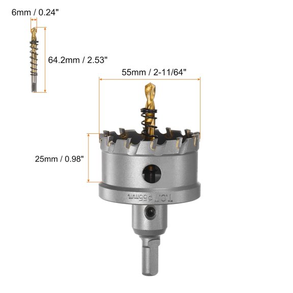 TYHREF-Carbide Hole Saw Kit 55mm (2-11/64") Metal Hole Cutter Set with 2pcs Center Drill Bits Springs 1pcs Wrench for Stainless Steel Copper Iron Aluminum