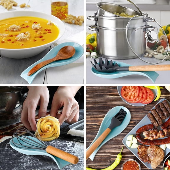 TYHREF-Ceramic Spoon Holder for Stove Top, Large Cooking Spoon Rest for Kitchen Counter, Hasense 8.7 Inch Utensil Rest for Spatula, Ladle and Tong, Microwave Safe, Teal