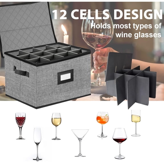 TYHREF-China Storage Containers hard shell-Quilted Wine Glass Storage Box,Moving Boxes,Storage Containers for Organizing,Stackable Stemware Storage Cases,Moving Supplies,Household Essentials