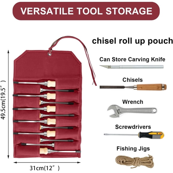 TYHREF-Chisel Roll,12 Pockets Roll Up Tool Pouch,Waxed Canvas Small Tool Roll Organizer and Wrench Roll Up Pouch,Store Chisel,Wrench,Pliers,Carving Knife,Best Gifts Bag for Carpenter