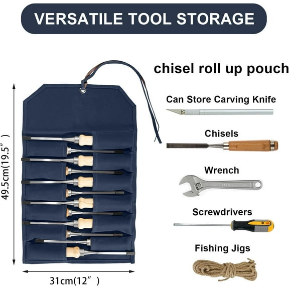 TYHREF-Chisel Roll,12 Pockets Roll Up Tool Pouch,Waxed Canvas Small Tool Roll Organizer and Wrench Roll Up Pouch,Store Chisel,Wrench,Pliers,Carving Knife,Best Gifts Bag for Carpenter