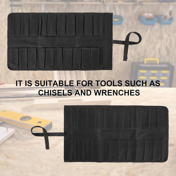 TYHREF-Chisel Roll,12 Pockets Roll Up Tool Pouch,Waxed Canvas Small Tool Roll Organizer and Wrench Roll Up Pouch,Store Chisel,Wrench,Pliers,Carving Knife,Best Gifts Bag for Carpenter