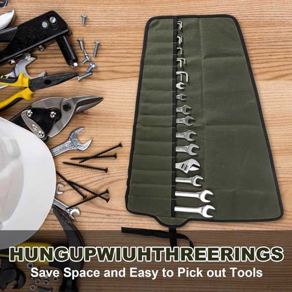 TYHREF-Chisel Roll,6 Pockets Roll Up Tool Pouch,Waxed Canvas Small Tool Roll Organizer and Wrench Roll Up Pouch,Store Chisel,Wrench,Pliers,Carving Knife