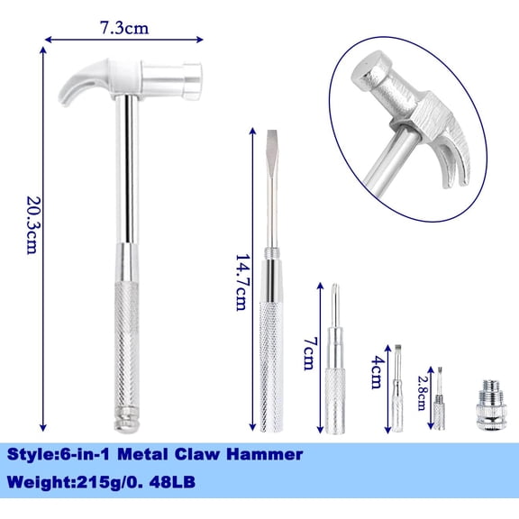 TYHREF-Claw Hammers 6 in 1 Metal Hammer a reliable set of tools for basic home maintenanceMultifunctional Camping Hammer Set Screwdriver with Screwdriver Hammers Hand Tools