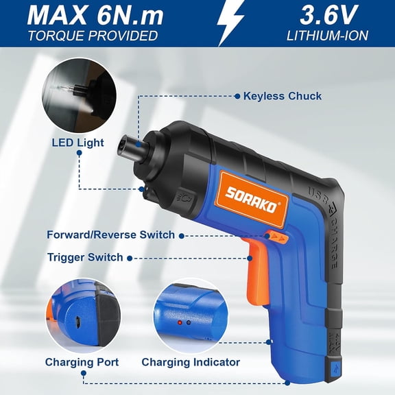 TYHREF-Cordless Screwdriver 4V, Small Electric Screwdriver, Power Screwdriver 2000mAh Rechargeable with LED Light, 6Nm Screw Gun, 10 PCS Screwdriver Kit for Home DIY