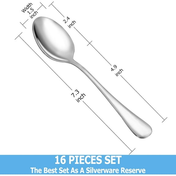 TYHREF-Dinner Spoon Set,16 Pcs 7.3" Tablespoons,Premium Food Grade Stainless Steel Spoons,Durable Metal Spoon,Tablespoon,Silverware Spoons Only,Mirror Finish & Dishwasher Safe,Use for Home,Restaurant