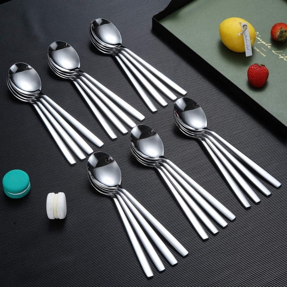 TYHREF-Dinner Spoon of 24, Stainless Steel Soup Spoons Silverware, Shiny Modern Soup Spoon Table Spoons Set Dishwasher Safe