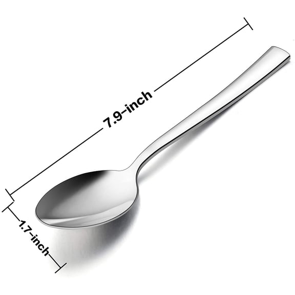 TYHREF-Dinner Spoons Set of 12, 7.9 Inch Stainless Steel Soup Spoons Tablespoons for Home, Kitchen or Restaurant, Non-toxic & Mirror Polished, Squared Edge & Dishwasher Safe