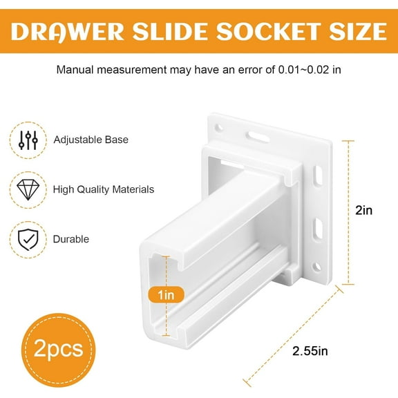 TYHREF-Drawer Slides Sockets Set RV Drawer Rail Bracket, Drawer Hardware for 1'' Slide Channel, Cabinet Drawer Slides, Drawer Rails, C-Shaped Adjustable Base, RV Cabinet Hardware, Included Screws