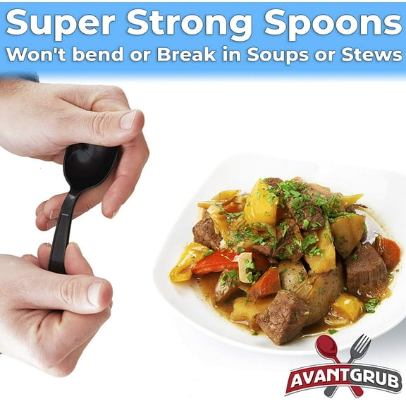 TYHREF-Extra Sturdy, Pro-Grade Plastic Soup Spoons 50 CT. Black, Heavy Duty Recyclable Utensils for Soups, Stews, Chili and Gumbo. Heavyweight Round Spoon is Perfect for Restaurants, Diners and Cater