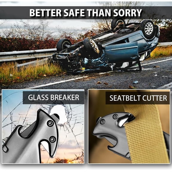 TYHREF-FA48 Pocket Knife for Men with Bottle Opener, Glass Breaker, Seatbelt Cutter and Wrench, 5-in-1 Multitool Folding/Survival Knife for Emergency Rescue Situations, Home Improvements