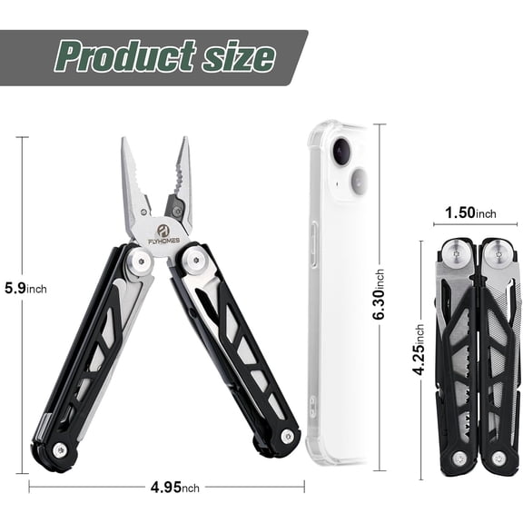 TYHREF-FLYHOMES Multitool 16-in-1 Multi tool Pliers with Springs Scissors Screwdriver and Saw Gift for men Professional for Camping Survival Tools and Outdoor Adventures (Black)