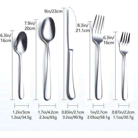 TYHREF-Flatware Sets for 1, 5 Pieces, 18/10 Stainless Steel Heavy Duty Heavy Weight Silverware Elegance Design Cutlery Include Spoons/Knife/Forks by (5p Flatware sets)