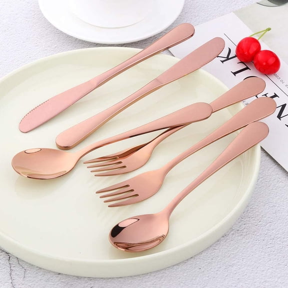 TYHREF-Flatware Silverware sets, 6pcs 18/8 Stainless Steel Cutlery Serving for 2, BPA-free Dinner Knife, Fork, Spoon Kitchen Utensils, Mirror Polished (Rose Gold-2)
