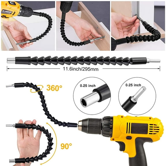 TYHREF-Flexible Drill Bit Extension Set, 105 Right Angle Drill Attachment, 1/4 3/8 1/2In Hex Shank Impact Driver Socket Adapter Rotatable Socket, Bendable Drill Bit Extension Screwdriver Bit