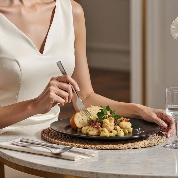 TYHREF-Forged Silverware Set Stainless Steel Flatware Set,Service for 4,Matte Satin Polished Cutlery Set,Dishwasher Safe (Mattle Silver, 5PCS)