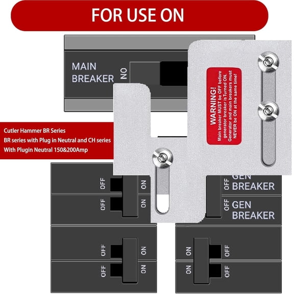 TYHREF-Generator Interlock Kit for Eaton/Cutler Hammer BR Series Breaker Box 150 A/200 Amp, Apply to 1 1/4 to 1 7/16 Inches Spacing Between Main and Generator Circuit Panel, Anodized Generator Lockou