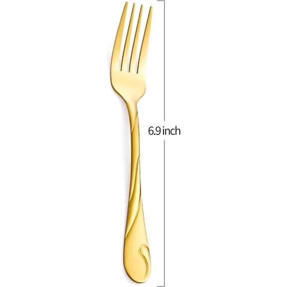 TYHREF-Gold Salad Fork Set, 6.9-inch Stainless Steel Shiny Gold Metal Dessert Fork, Set of 6