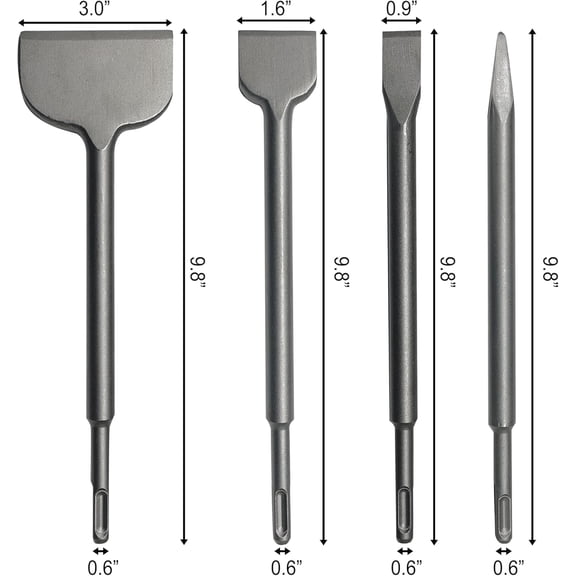 TYHREF-Greywolf SDS Chisel Set, 4 pcs Tile Removal Chisel Bits, Set Includes Pointed, Flat, Scraping, Alloy Steel Tile Spade Chisels for SDS Plus Rotary Hammer Drill Bit Attachment for Hammer, Tile R