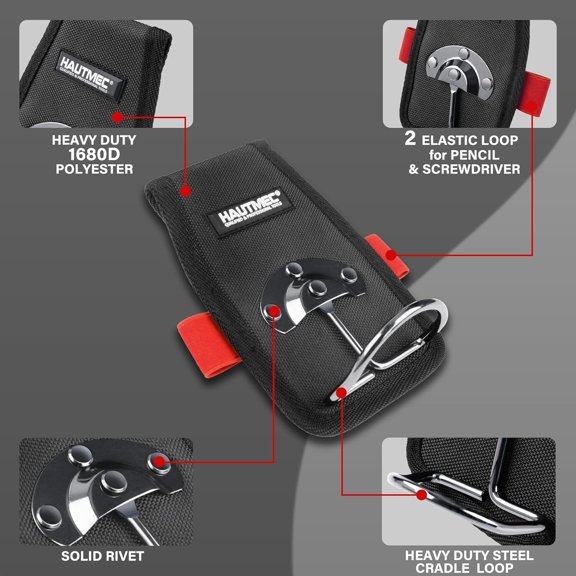 TYHREF-Hammer Holder for Belt, Hammer Loop for Tool Belt with Swing Hammer Hook Design, 2 Elastic Tool Holders, Heavy-Duty 1680D Material & Strong Rivet for Extra Durability, HT0412