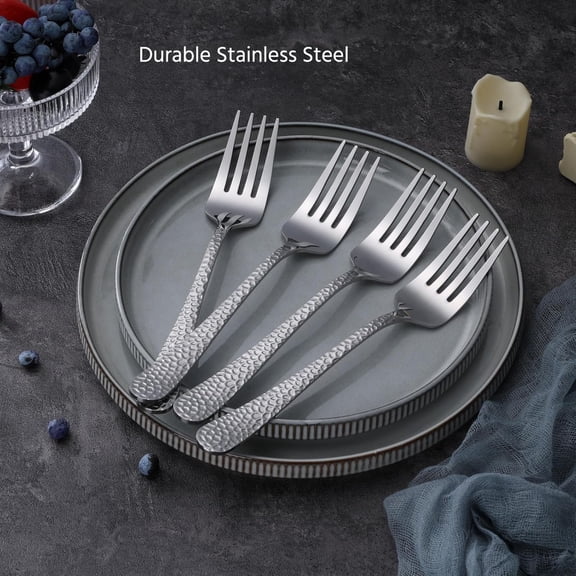 TYHREF-Hammered Serving Forks, 4-Piece Stainless Steel Hostess Serving Utensils Set for Meat Catering Buffet Party Kitchen Restaurant, Non-toxic & Dishwasher Safe