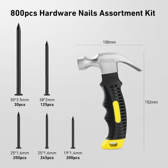 TYHREF-Hardware Nails Assortment Kit and 8oz Small Hammer, 800 PCS Black Nails for Hanging Pictures,Hammer and Nail Set, Small Hammers for Picture Hanging
