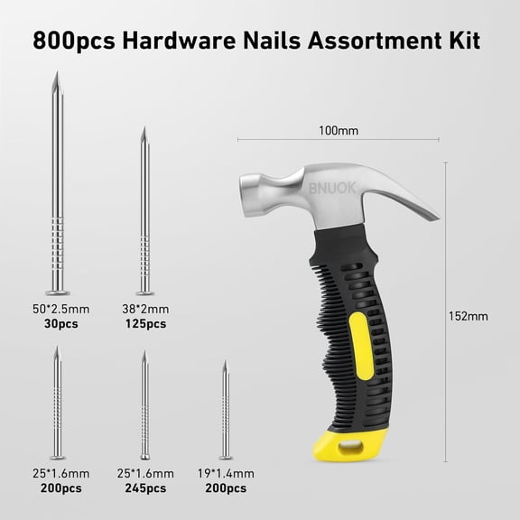 TYHREF-Hardware Nails Assortment Kit and 8oz Small Hammer, 800 PCS Nails for Hanging Pictures,Hammer and Nail Set, Small Hammers for Picture Hanging
