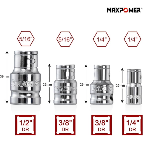 TYHREF-Hex Bit Holder Socket Set - 1/4" DR to 1/4" & 3/8" DR to 5/16", Quick Change Square Drive Bit Holder Socket Adapters - 4-Piece