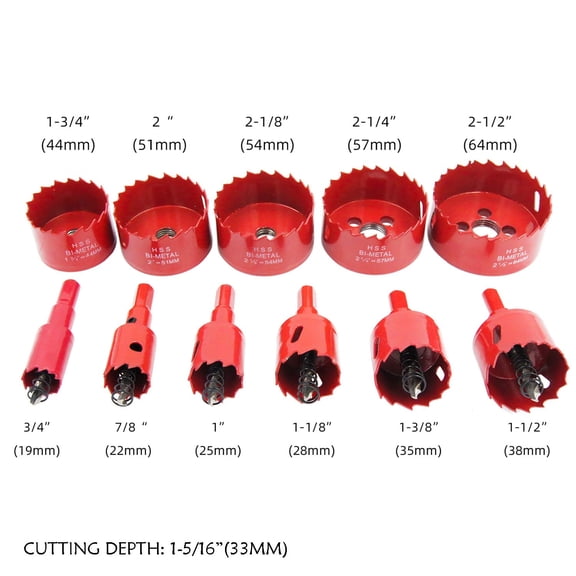 TYHREF-Hole Saw Kit, 11 Pcs 3/4" to 2-1/2" General Purpose Hole Saw Drill Bits, HSS Hole Cutter with Arbor for Wood, Plastic, Drywall,Size(19,22,25,28,35,38,44,51,54,57,64)