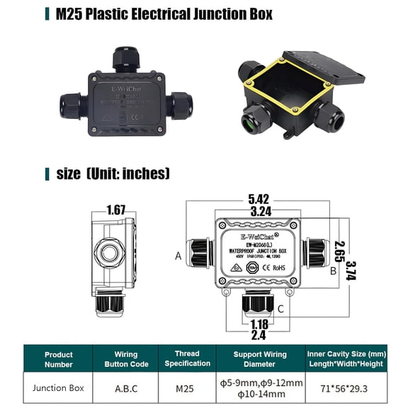 TYHREF-IP68 Waterproof 3 Way Junction Box, Underground Electrical Box with Terminal Block, for LED Landscape Lighting, Garden Lights