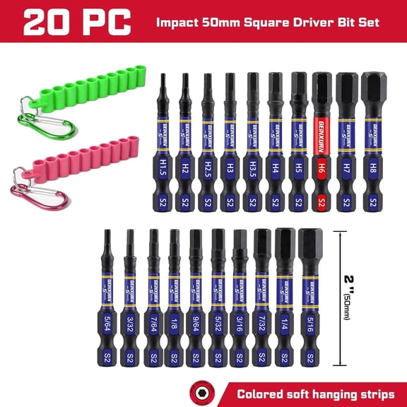 TYHREF-Impact Hex Screwdriver Bits Set, 20 Pieces 2Magnetic Metric & SAE S2 Steel Multi Hex Driver Bits with Soft Hanging Strips