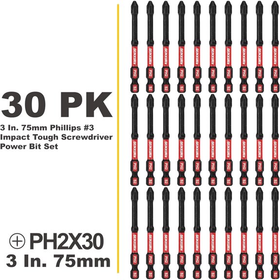 TYHREF-Impact Tough #2 Phillips 3 in. D2 Steel Long Extension Insert Driver Bits,30Pack 1/4 Inch Hex Shank Long Cross Magnetic PH2 Screwdriver Bits Set