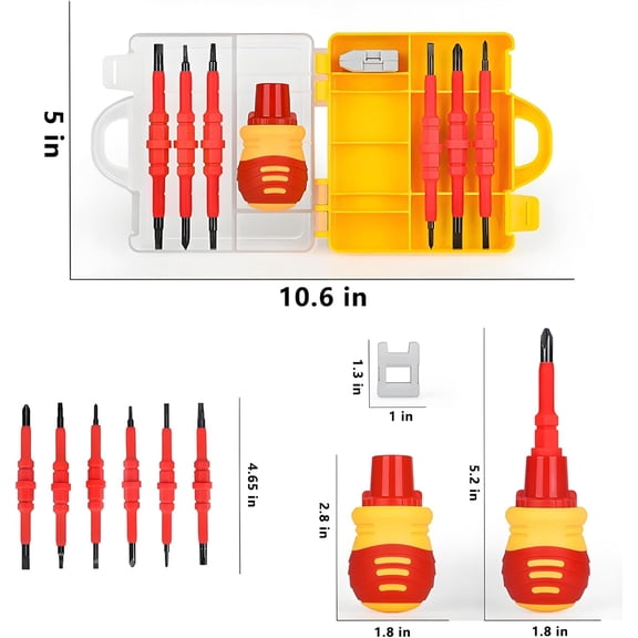 TYHREF-Insulated Screwdriver Set for Electricians  Ergonomic Handle, Magnetized Tips, Durable for Electrical Work, Receptacle & Outlet Screwdriver, Multi-Tool (Ratchet 14 in 1)