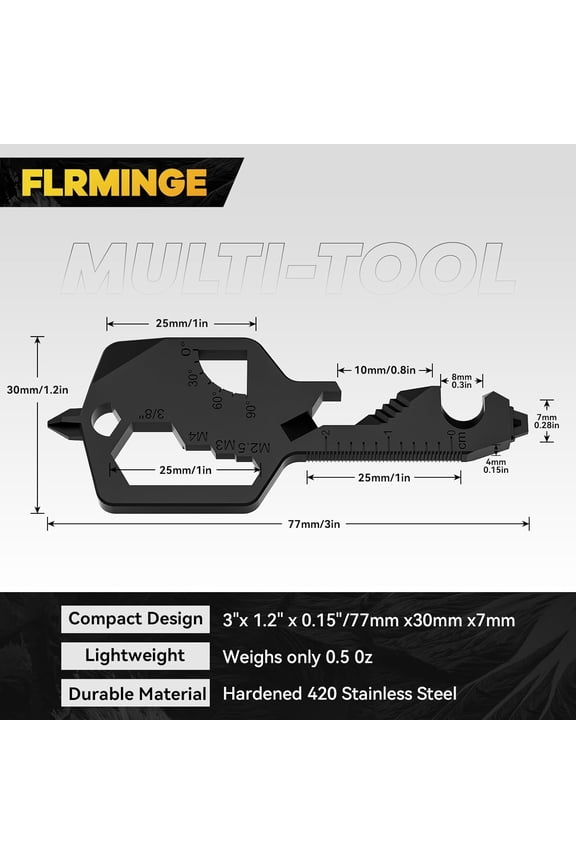 -Key Shaped Pocket MultiTool 20-in1 Multi Tool, Stainless Steel Keychain Utility Gadget,Gift for Men, Women, Father,Groomsmen, Valentine's, Birthday, Christmas (Black)