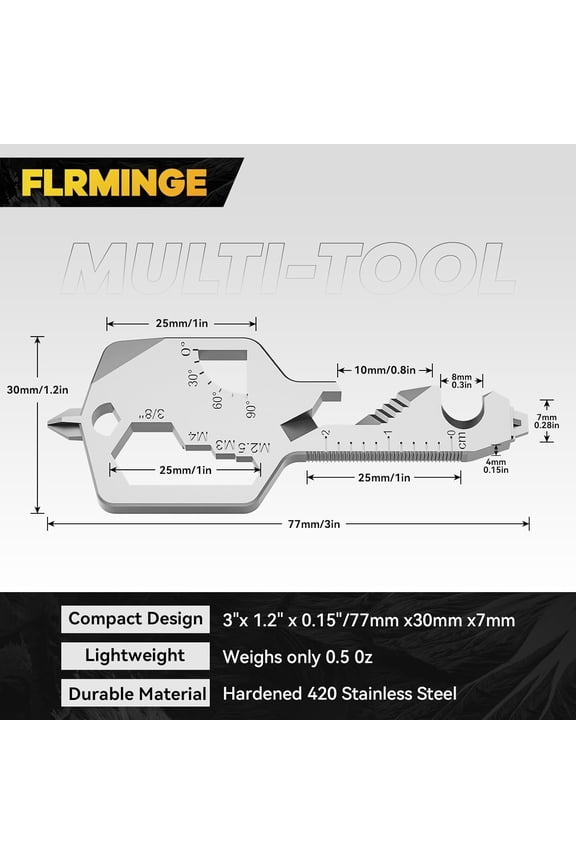 TYHREF-Key Shaped Pocket MultiTool 20-in1 Multi Tool, Stainless Steel Keychain Utility Gadget,Gift for Men, Women, Father,Groomsmen, Valentine's, Birthday, Christmas (Silver)