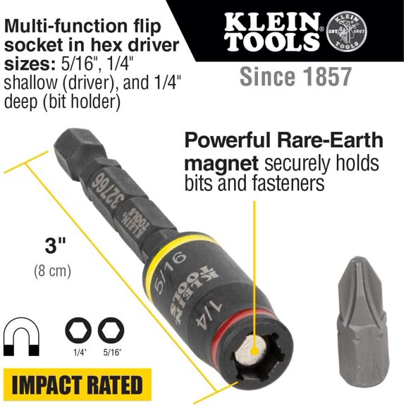TYHREF-Klein Tools 32308F Impact Driver Set, 10-in-1 Stubby Screwdriver Driver Set, Hex Flip Socket, 7 Bits, 1/4-Inch Bit Holding Feature, 10-Piece