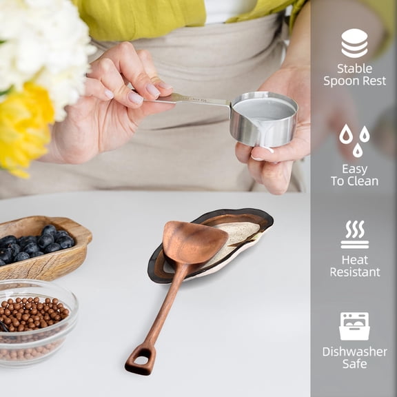 TYHREF-Large Ceramic Spoon Rest for Stove Top, Oyster Shell-Shaped Stable Glaze Sauce Tray Fruits Dish Porcelain Utensil Spoon Holder for Kitchen Counter Dining Table Decor Easy Clean (Beige)