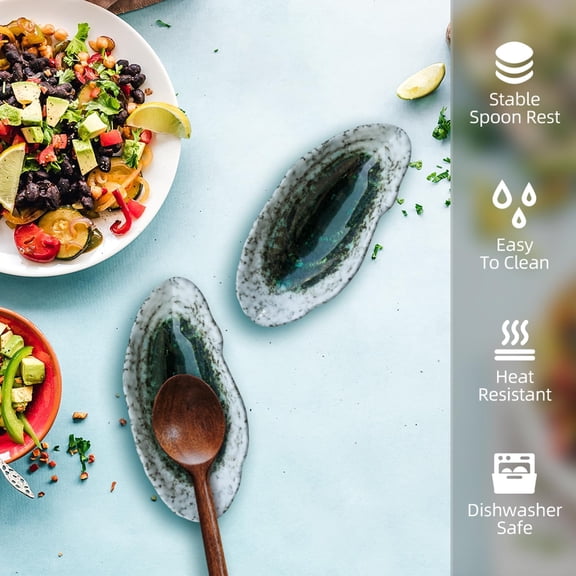 TYHREF-Large Ceramic Spoon Rest for Stove Top, Oyster Shell-Shaped Stable Glaze Sauce Tray Fruits Dish Porcelain Utensil Spoon Holder for Kitchen Counter Dining Table Decor Easy Clean (Silver)