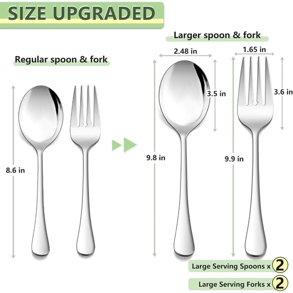 TYHREF-Large Serving Utensils Set of 4, 9.8 Inch Stainless Steel Serving Spoons & Serving Forks, Big Hostess Set for Buffet Party Catering Wedding Kitchen Restaurant, Dishwasher Safe