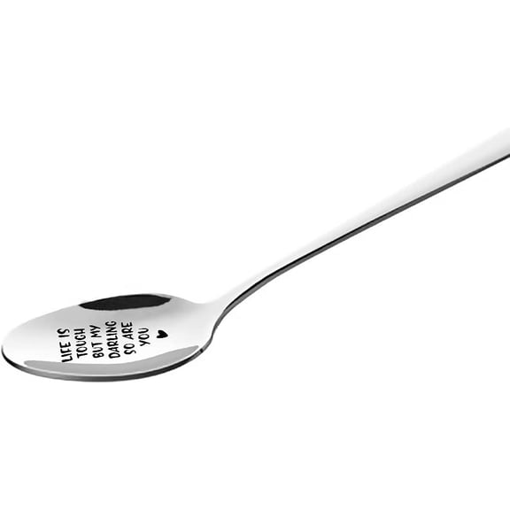 TYHREF-Life Is Tough but My Darling So Are You Spoon - Encouragement Gifts for Women Men - Food Dessert Spoon Engraved Stainless Steel - Eating Disorder Mental Illness Recovery Gifts for Women Men