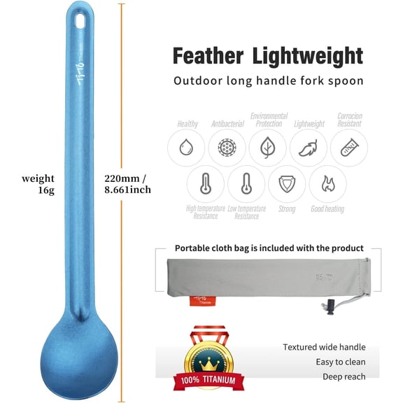 TYHREF-Long Handle Spork and Spoon Eco-Friendly Ultralight Portabale Flatware for Outdoor Camping Backpacking Hiking Travel Picnic Tableware with Bag (2Pcs Blue)