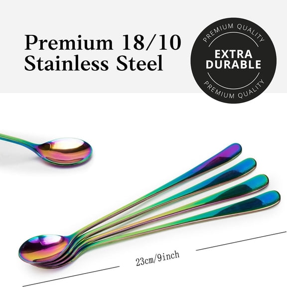 TYHREF-Long-handled ice tea spoon, cocktail stir spoons, stainless steel coffee spoons, ice cream scoop Set of 4 (9 IN)