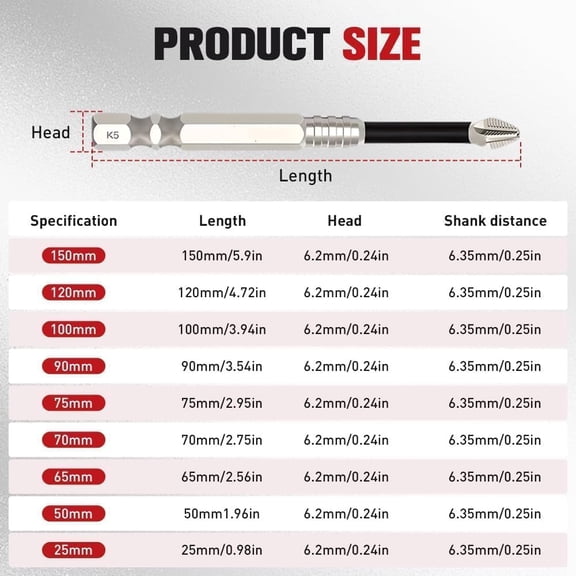 TYHREF-MagFixer K5 High-Magnetic Screwdriver Drill Bit Set - 25-150mm, Anti-Slip, Strong Magnetic Durability for Impact Driver & Electric Drills, 9pcs